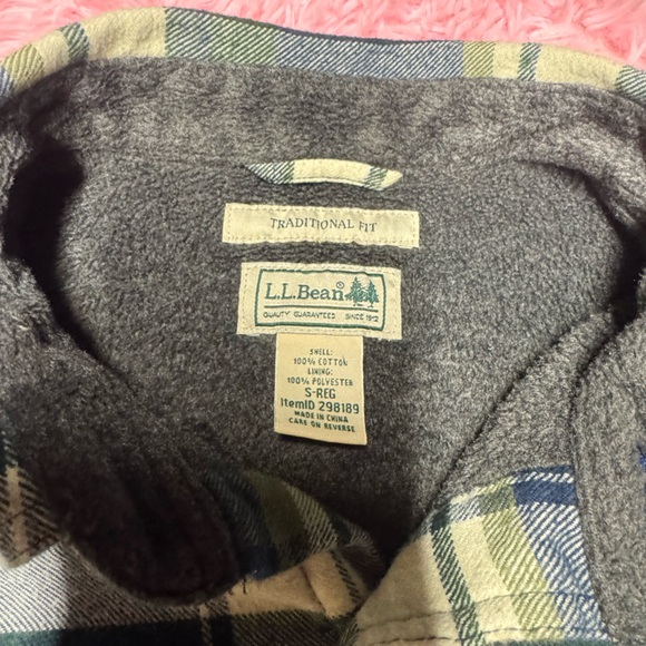 L.L. Bean Green and Blue Plaid sherpa lined flannel shirt - Picture 5 of 5